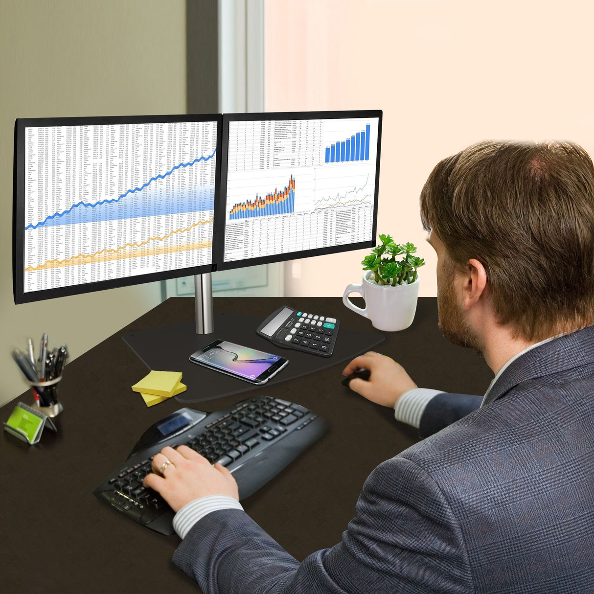Freestanding Easy-Adjust Dual Monitor Desk Stand - 13" to 27", Max Load 17.6 lbs