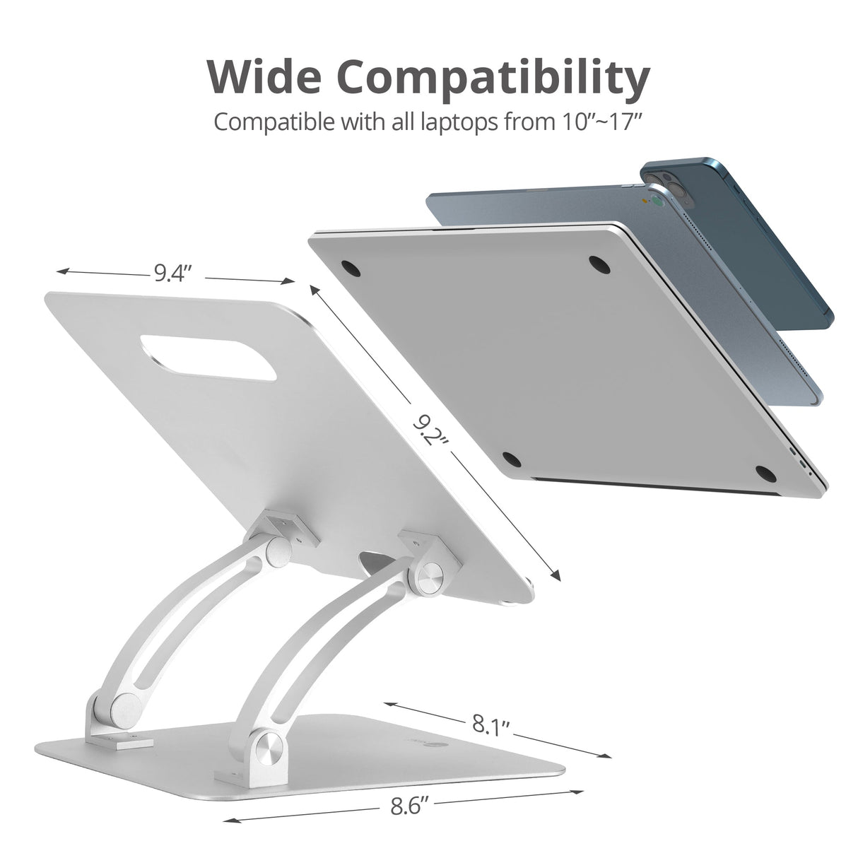 Adjustable Aluminum Laptop Stand for Macbook and PC, Fits10 to 17 inches Laptop, Max Load 22 lbs