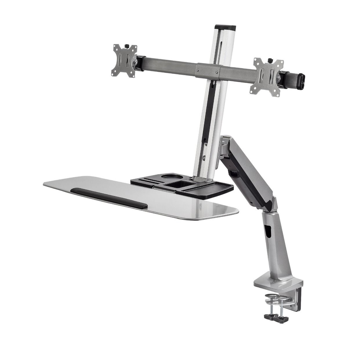 Standing Desk Converter With Height Adjustable Keyboard & Counterbalance Monitor Arm - 13" to 27" - Max Load 13.2lbs