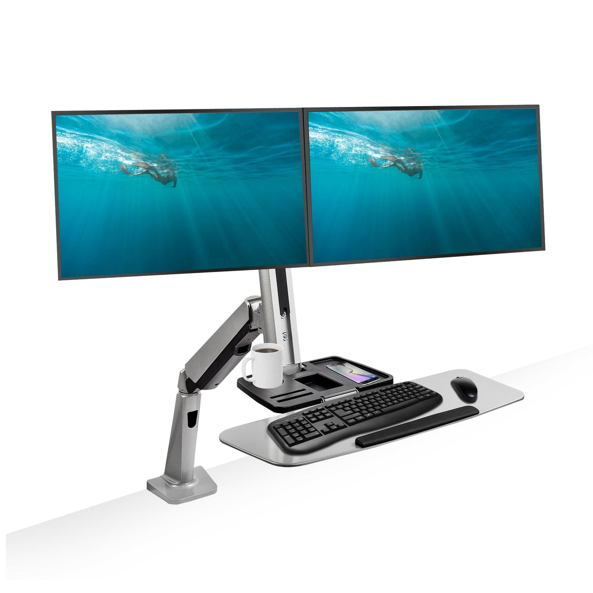 Standing Desk Converter With Height Adjustable Keyboard & Counterbalance Monitor Arm - 13" to 27" - Max Load 13.2lbs
