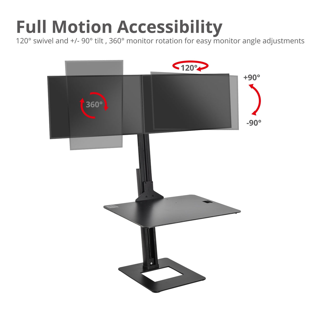 Dual Display Adjustable Computer Keyboard Stand - Supports 17" to 30", 13.2lbs Displays - VESA Compatible, Tilt, Swivel, Rotate Sit/Stand Desk Stand
