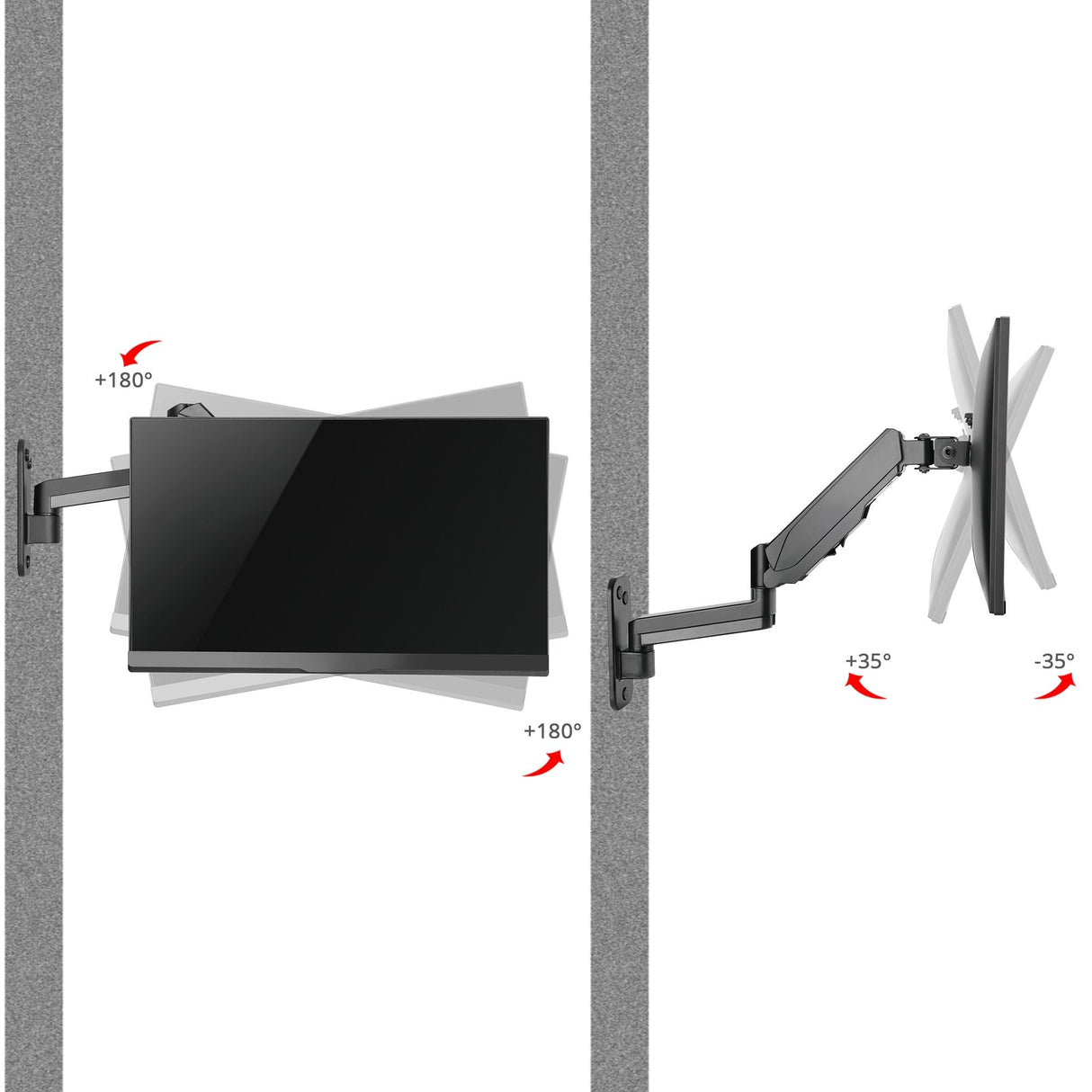 High Premium Aluminum Gas Spring Wall Mount - Single Monitor - 17" to 34" - weight up to 19.8 lbs