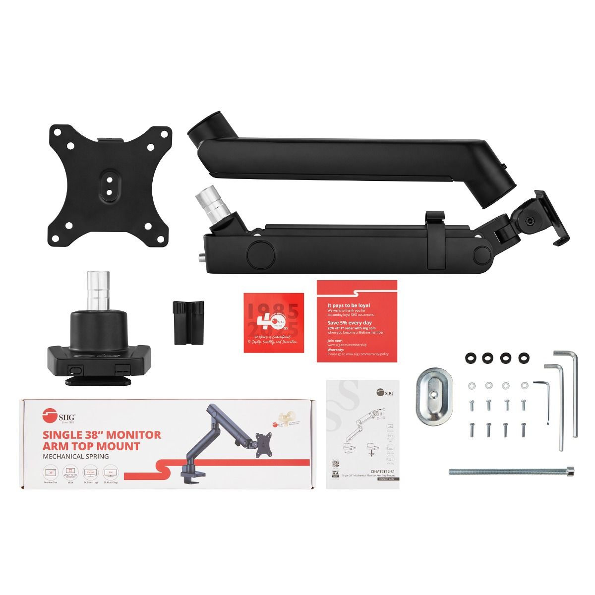 Aluminum Mechanical Spring Slim Monitor Arm Desk Mount- Single 17" to 38", Max Load 26.4 lbs