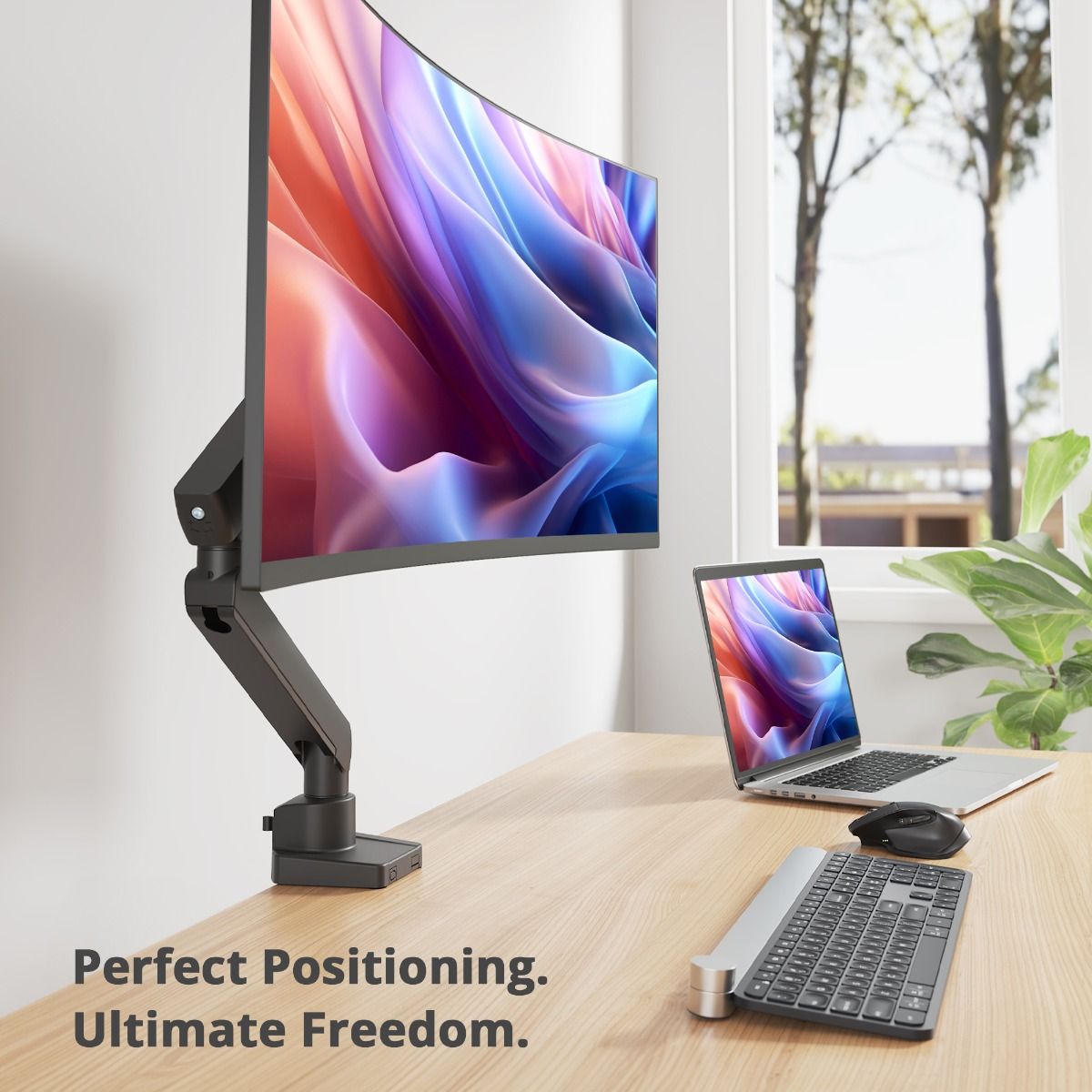 Aluminum Mechanical Spring Slim Monitor Arm Desk Mount- Single 17" to 38", Max Load 26.4 lbs