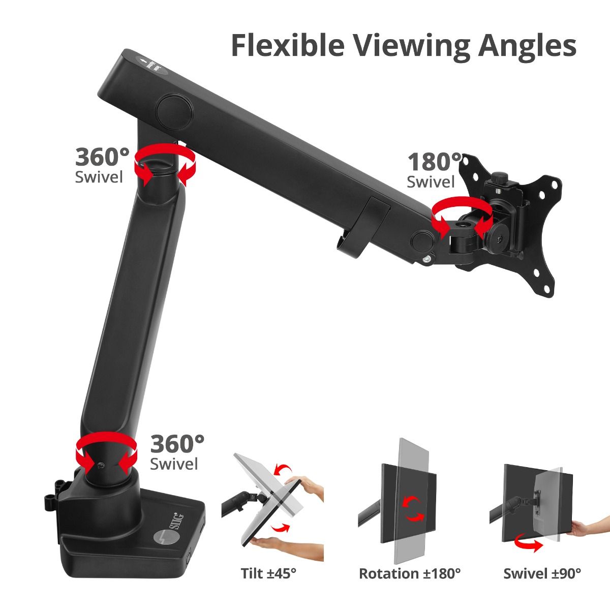 Aluminum Mechanical Spring Slim Monitor Arm Desk Mount- Single 17" to 38", Max Load 26.4 lbs