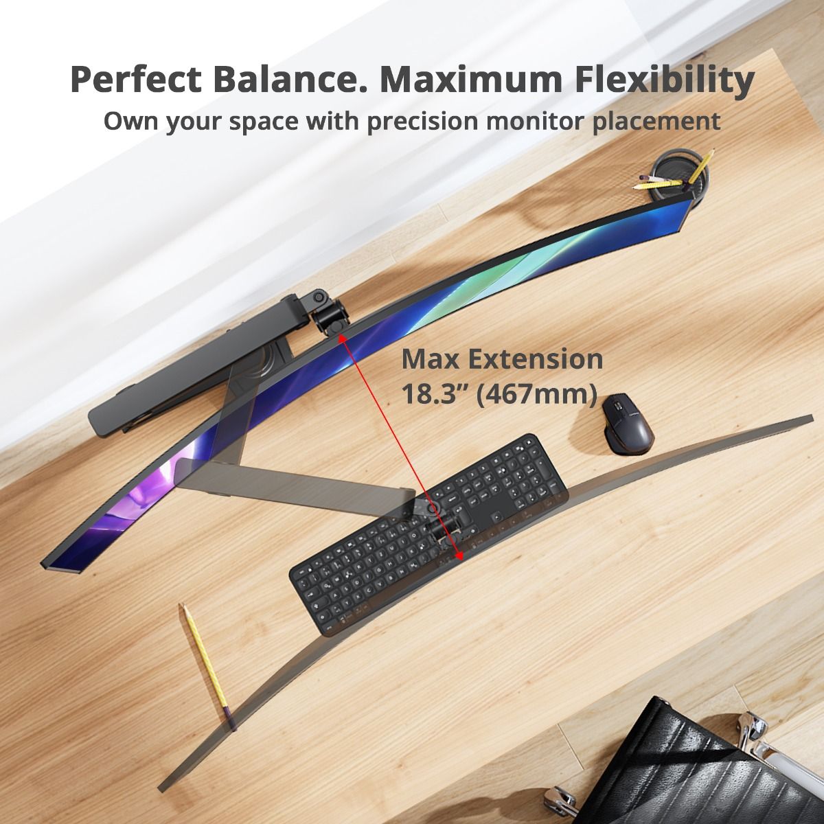 Aluminum Mechanical Spring Slim Monitor Arm Desk Mount- Single 17" to 38", Max Load 26.4 lbs