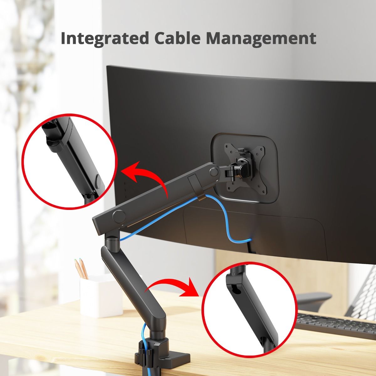 Aluminum Mechanical Spring Slim Monitor Arm Desk Mount- Single 17" to 38", Max Load 26.4 lbs