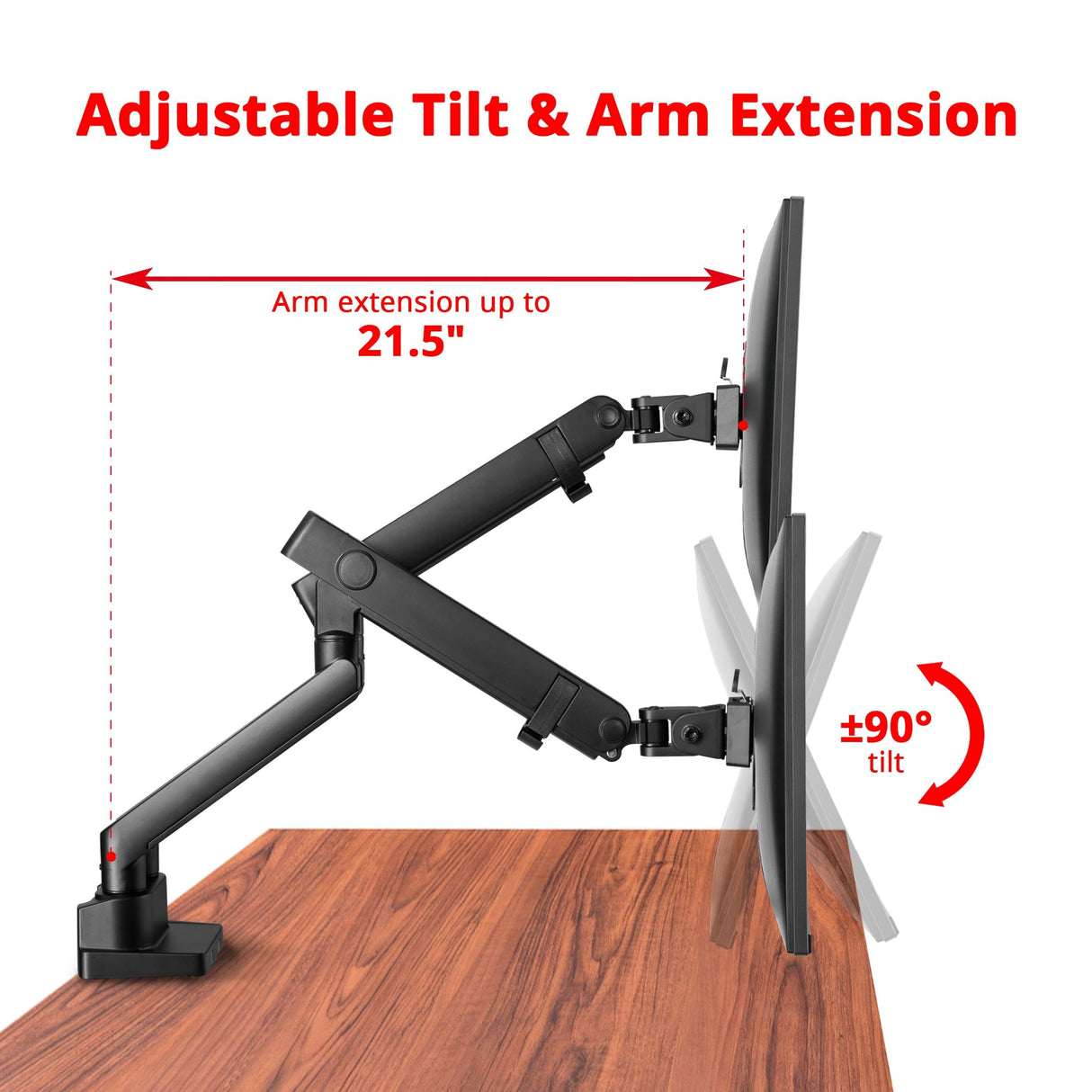 Aluminum Mechanical Spring Slim Monitor Arm Desk Mount - Dual 17" to 32" Monitor, Max Load up to 17.6 lbs each