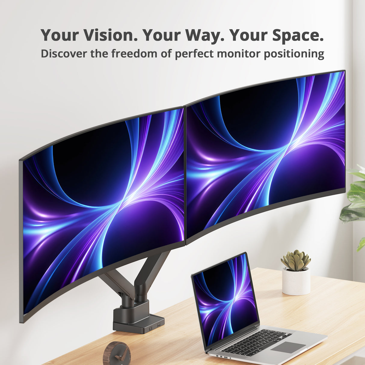 Dual 38" Mechanical Spring Monitor Arm Top Mount-Black - Up to 38" Monitor, Max Load up to 26.4 lbs each