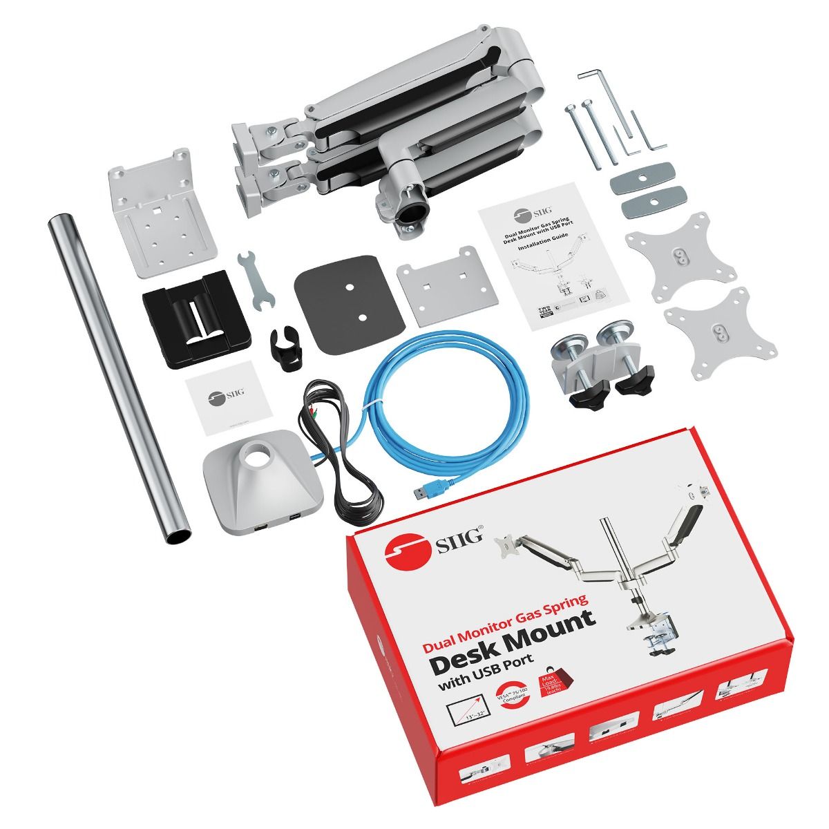 Dual Monitor Gas Spring Desk Mount with USB Port - 13" to 32" - Max Load up to 19.8 lbs each - Quick Access USB & Audio Port