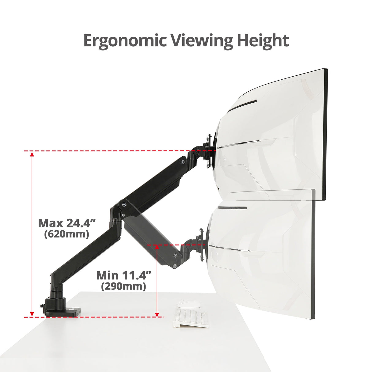 Single 43" Monitor Heavy-Duty Premium Gas Spring Desk Mount - Black, VESA 75x75, 100x100, 200x200mm