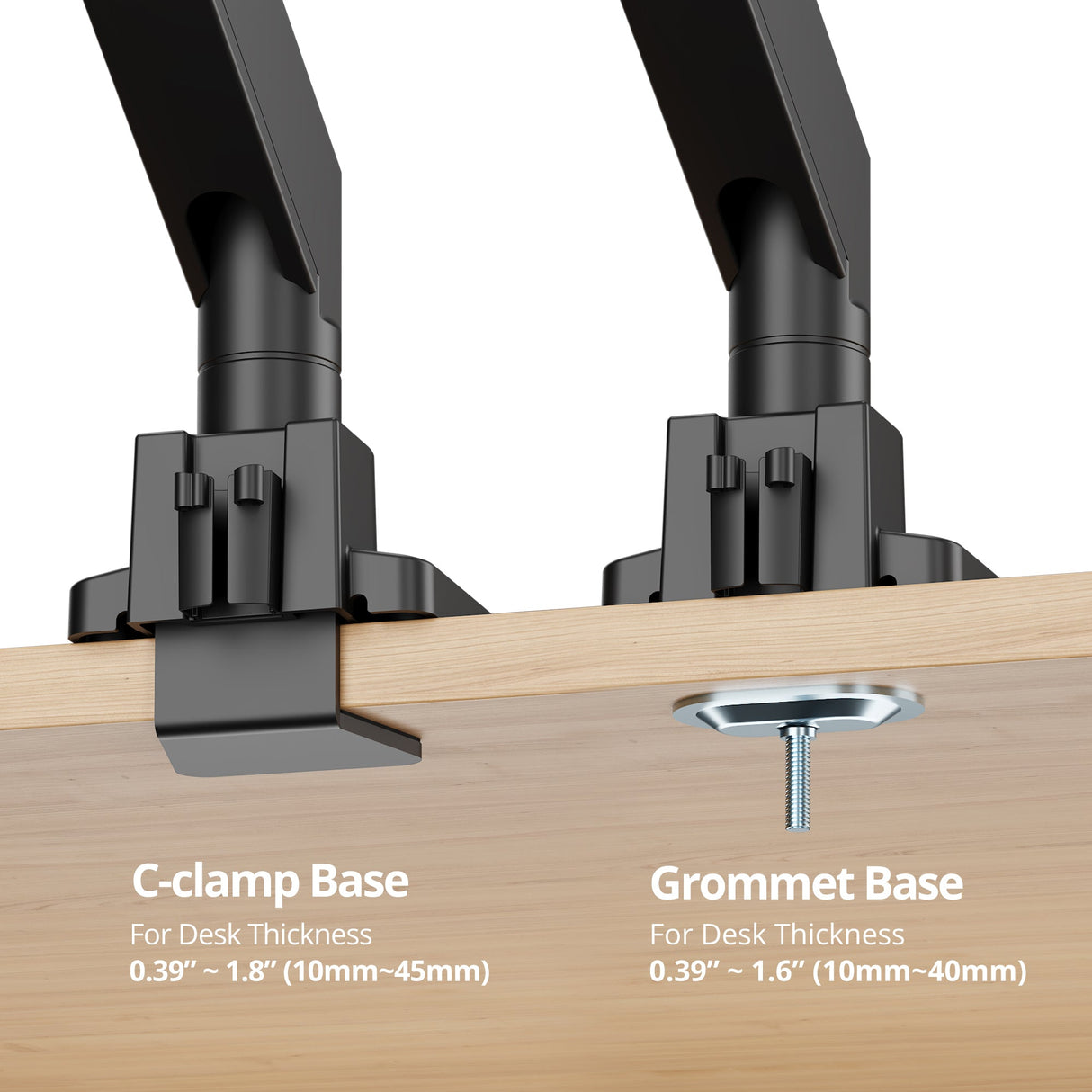 Single 43" Monitor Heavy-Duty Premium Gas Spring Desk Mount - Black, VESA 75x75, 100x100, 200x200mm