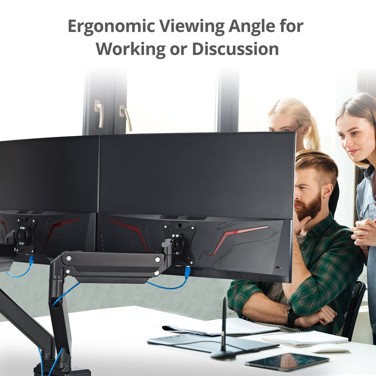 Dual Monitor Heavy-Duty Premium Aluminum Gas Spring Desk Mount - up to 43", VESA 75x75, 100x100, 200x200mm