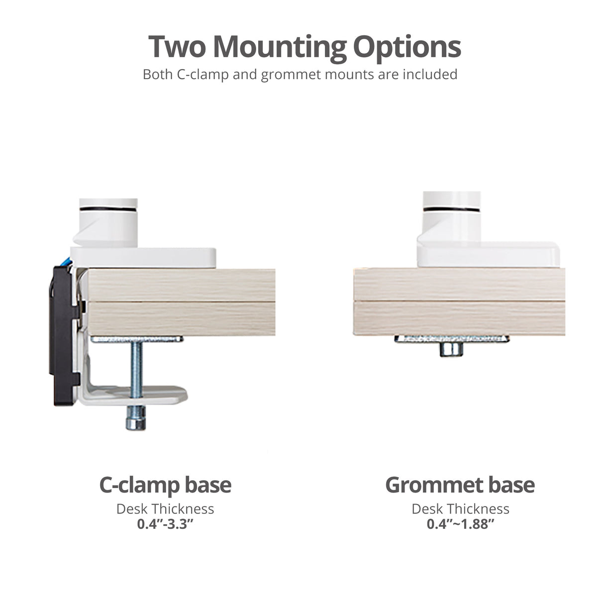 Heavy Duty Gas Spring Single Monitor Arm - Desk Mount, 17" to 43", 33 lbs Max, Aluminum, VESA 75x75, 100x100, 200x200mm, Quick Access USB 3.0 & Audio Port
