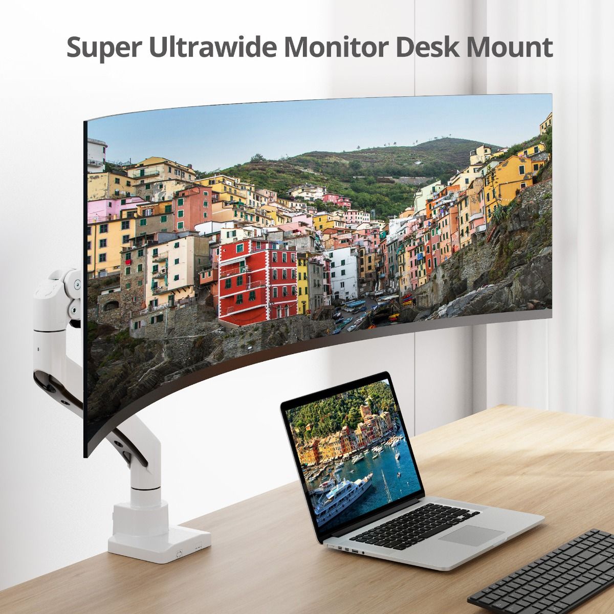 Single 43" Monitor Heavy-Duty Premium Gas Spring Desk Mount - White, VESA 75x75, 100x100, 200x200mm