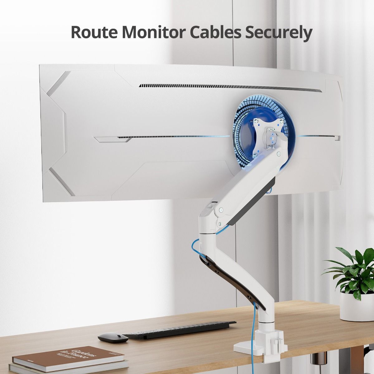 Single 43" Monitor Heavy-Duty Premium Gas Spring Desk Mount - White, VESA 75x75, 100x100, 200x200mm