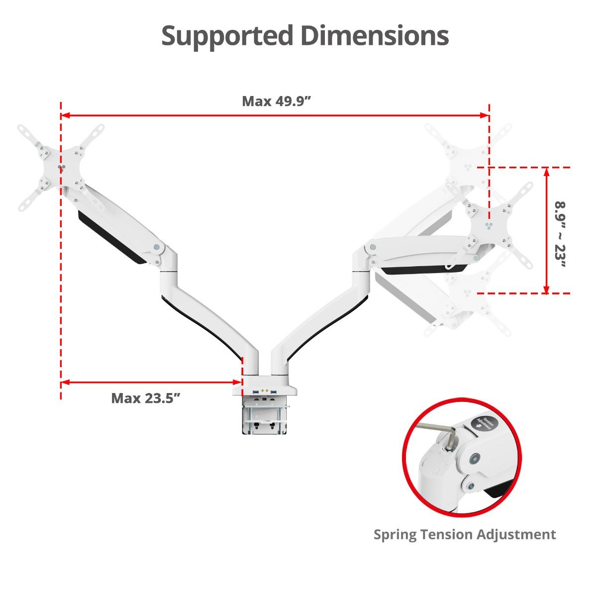 Dual Monitor Aluminum Heavy Duty Desk Mount with USB and Audio Ports - 17" to 43"- 44 lbs Max- VESA 75x75/100x100/200x200- Quick Access USB-A 5Gbps & Audio Port