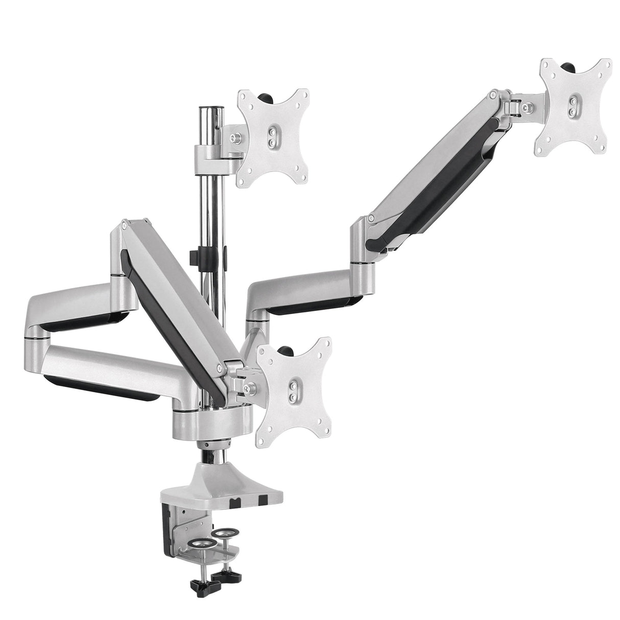 Triple Monitor Aluminum Gas Spring Desk Mount - 13" to 32" - 15.4 lbs each- Detachable VESA plate