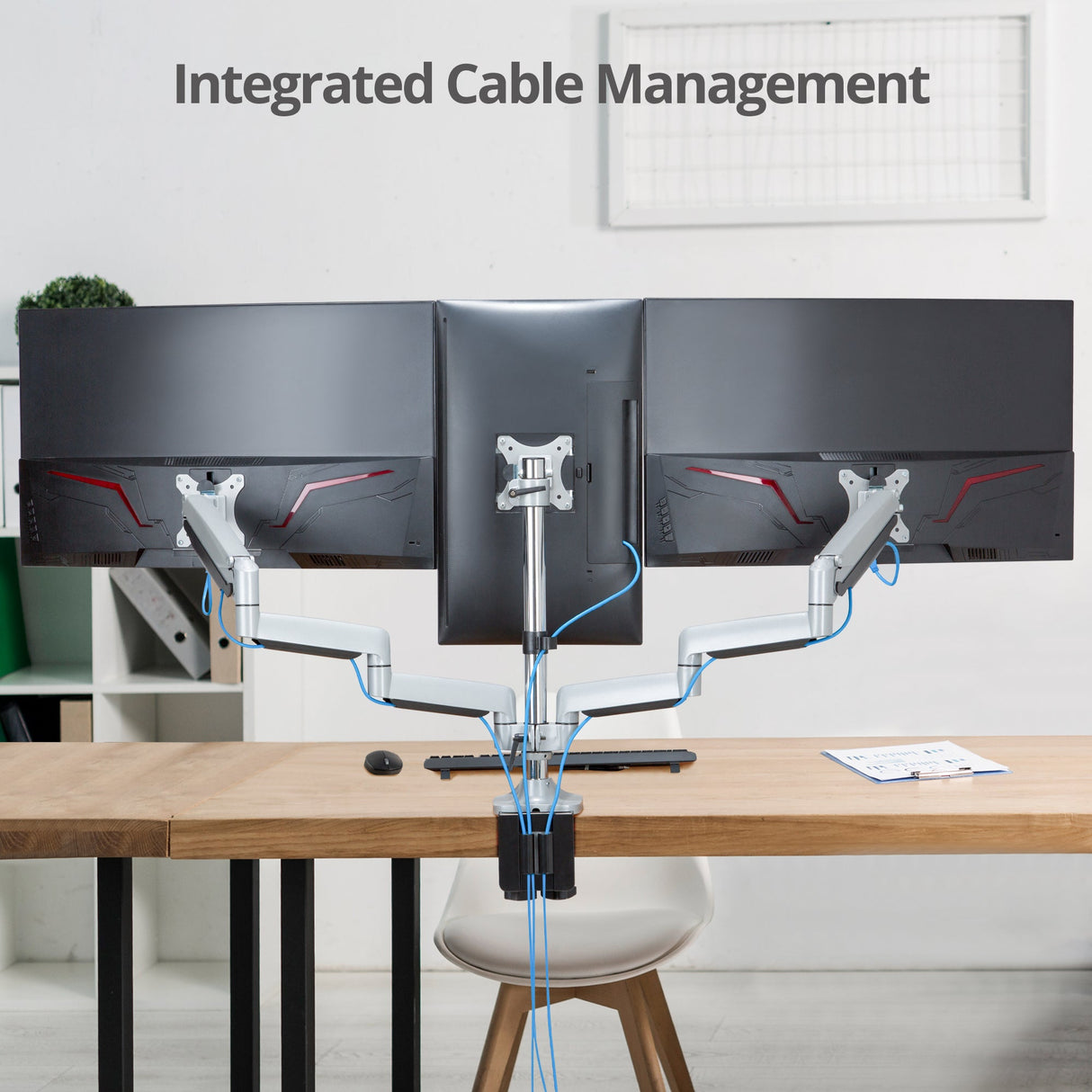 Triple Monitor Aluminum Gas Spring Desk Mount - 13" to 32" - 15.4 lbs each- Detachable VESA plate
