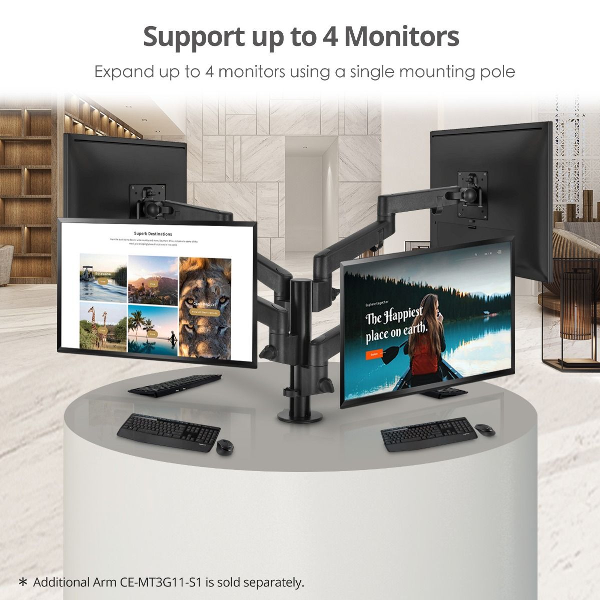 Single Arm Pole Multi-Angle Replaceable Articulating Monitor Desk Mount - 14~30"- 17.6lbs each- Detachable VESA plate