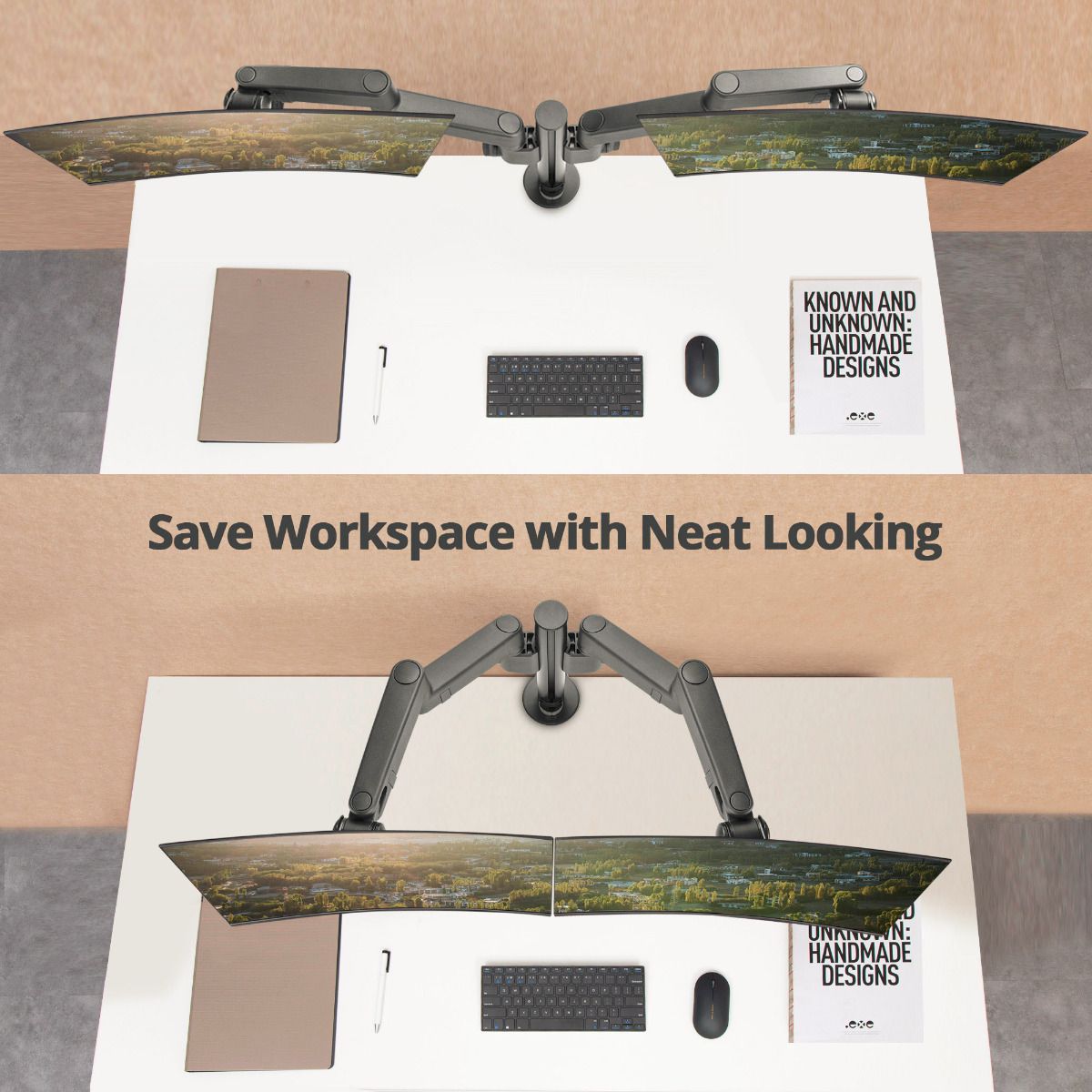 Dual Arm Pole Multi-Angle Replaceable Articulating Monitor Desk Mount- Fits 14~30" monitors - Max load17.6lbs each- Detachable VESA plate