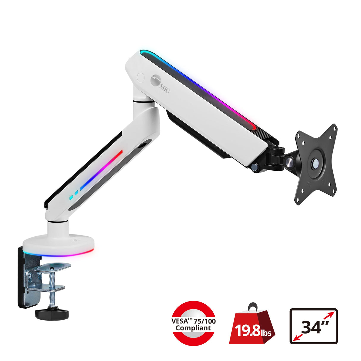 Premium Single-Monitor Arm Desk Mount with Gaming RGB Lighting - 17" to 34"