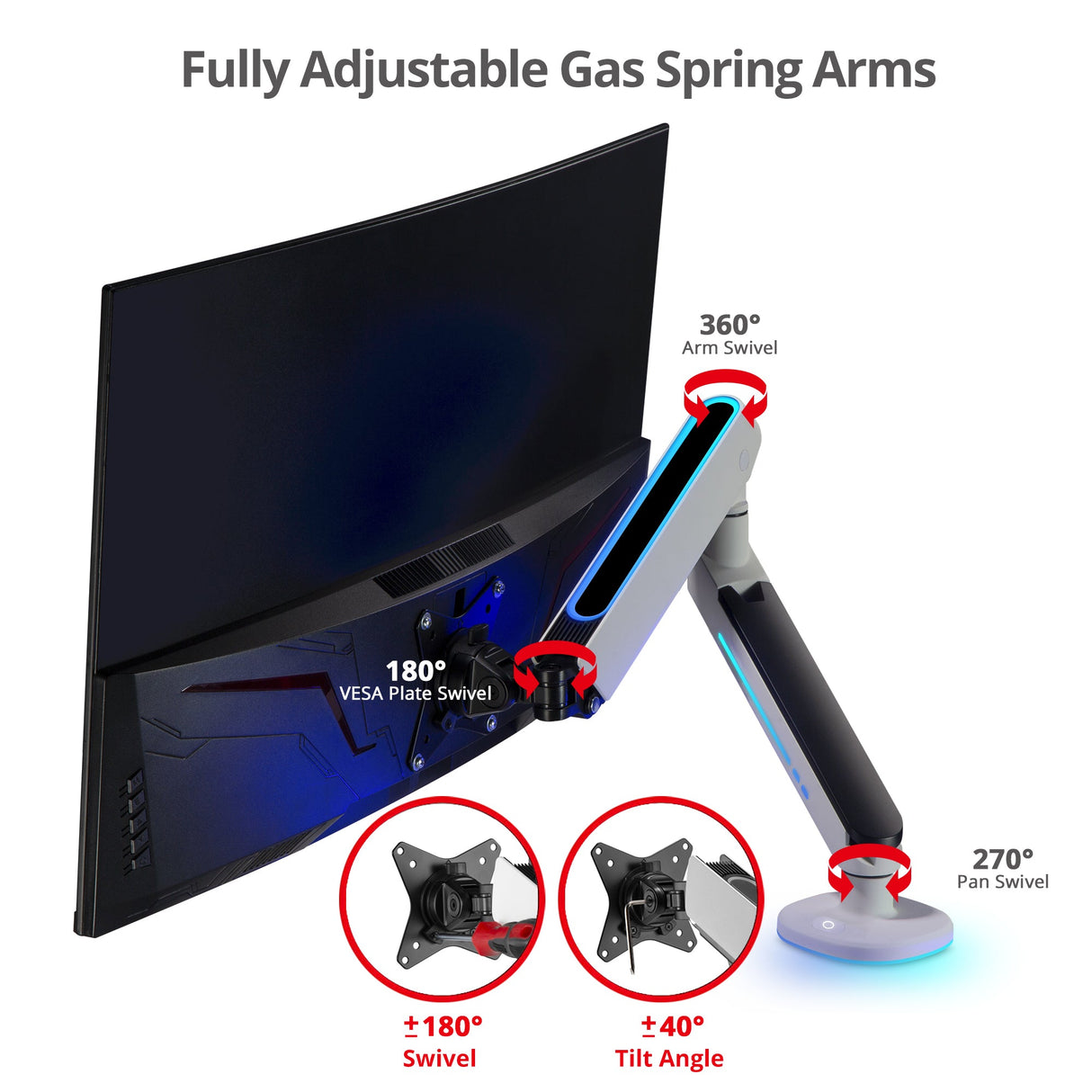 Premium Single-Monitor Arm Desk Mount with Gaming RGB Lighting - 17" to 34"