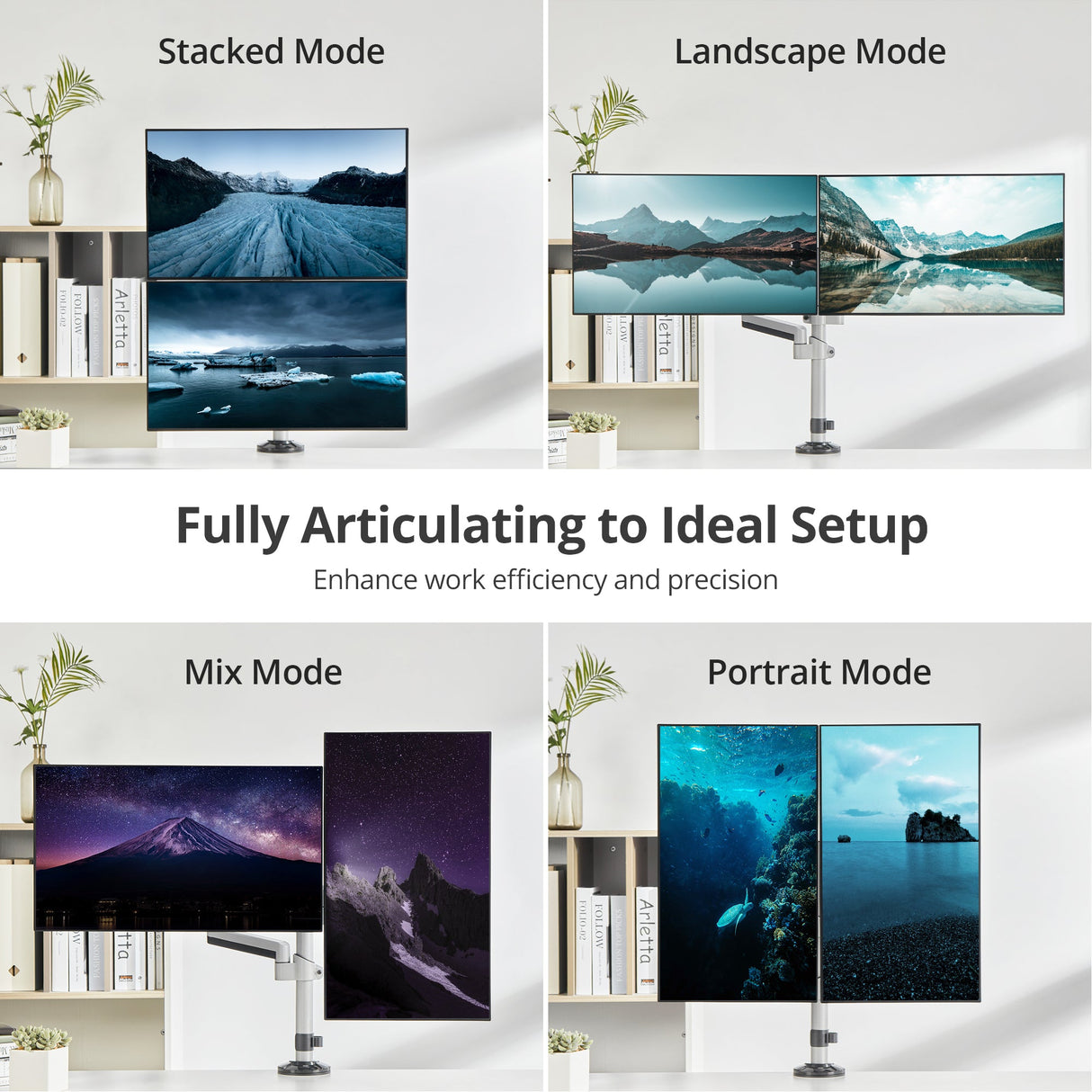 Dual Stacked Monitor Arm Desk Mount - 17" - 32" - Max Load 19.8lbs each - VESA 75/100mm