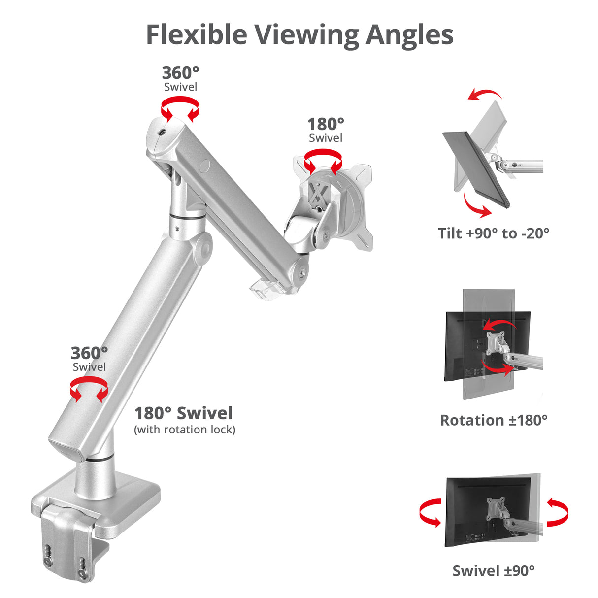 MTPRO Single 49 Inch Mechanical Spring Monitor Arm Top Mount - Up to 49”- Weight Between 4.4 - 44 lbs - VESA 75mm/100mm - TAA Compliant