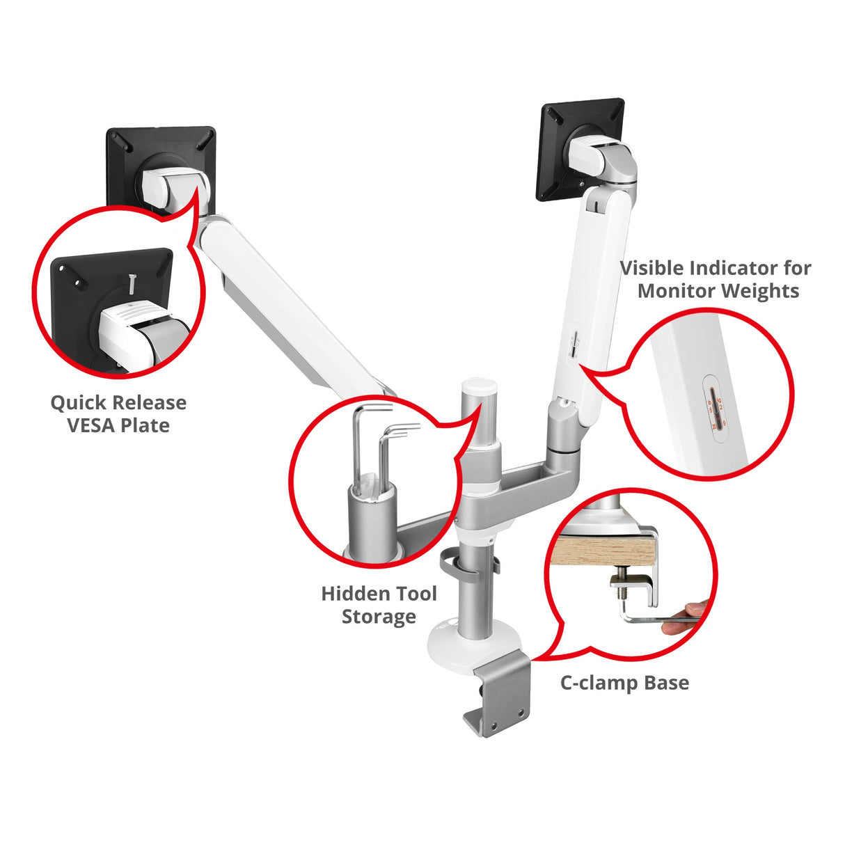 MTPRO Desk Mount Dual Monitor Arm - up to 32" Display - Max. Load 19.8 lbs - VESA 75/100mm - Mechanical Spring Design - TAA Compliant