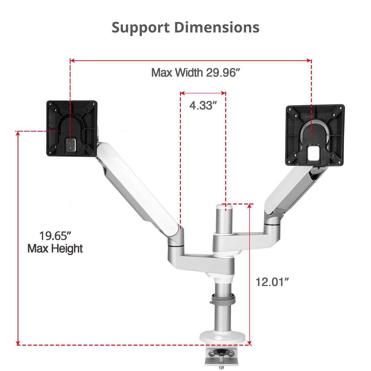 MTPRO Desk Mount Dual Monitor Arm - up to 32" Display - Max. Load 19.8 lbs - VESA 75/100mm - Mechanical Spring Design - TAA Compliant