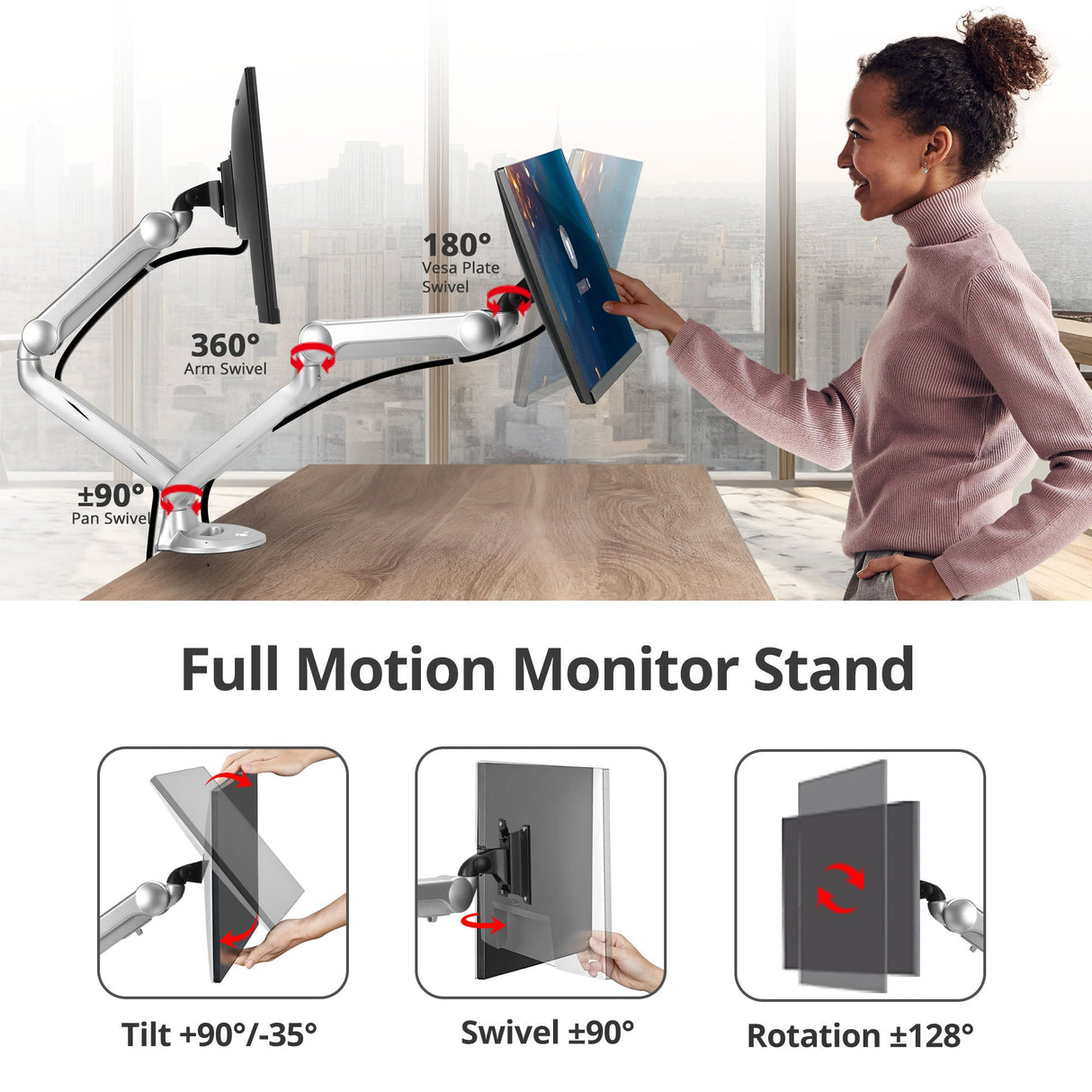MTPRO Desk Mount Dual Gas Spring Monitor Arm - up to 32" Display - Max. Load 19.8 lbs - VESA 75/100mm - TAA Compliant