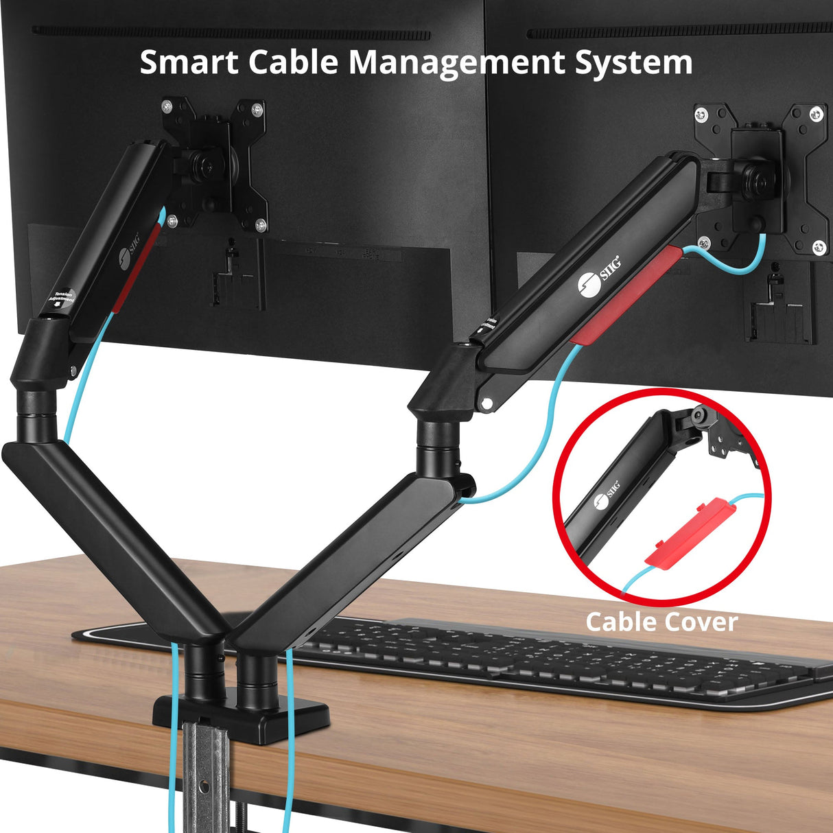 Dual Monitor Gas Spring Arm Desk Mount - 13" to 32" - Max Load 22 lbs - VESA 75/100mm