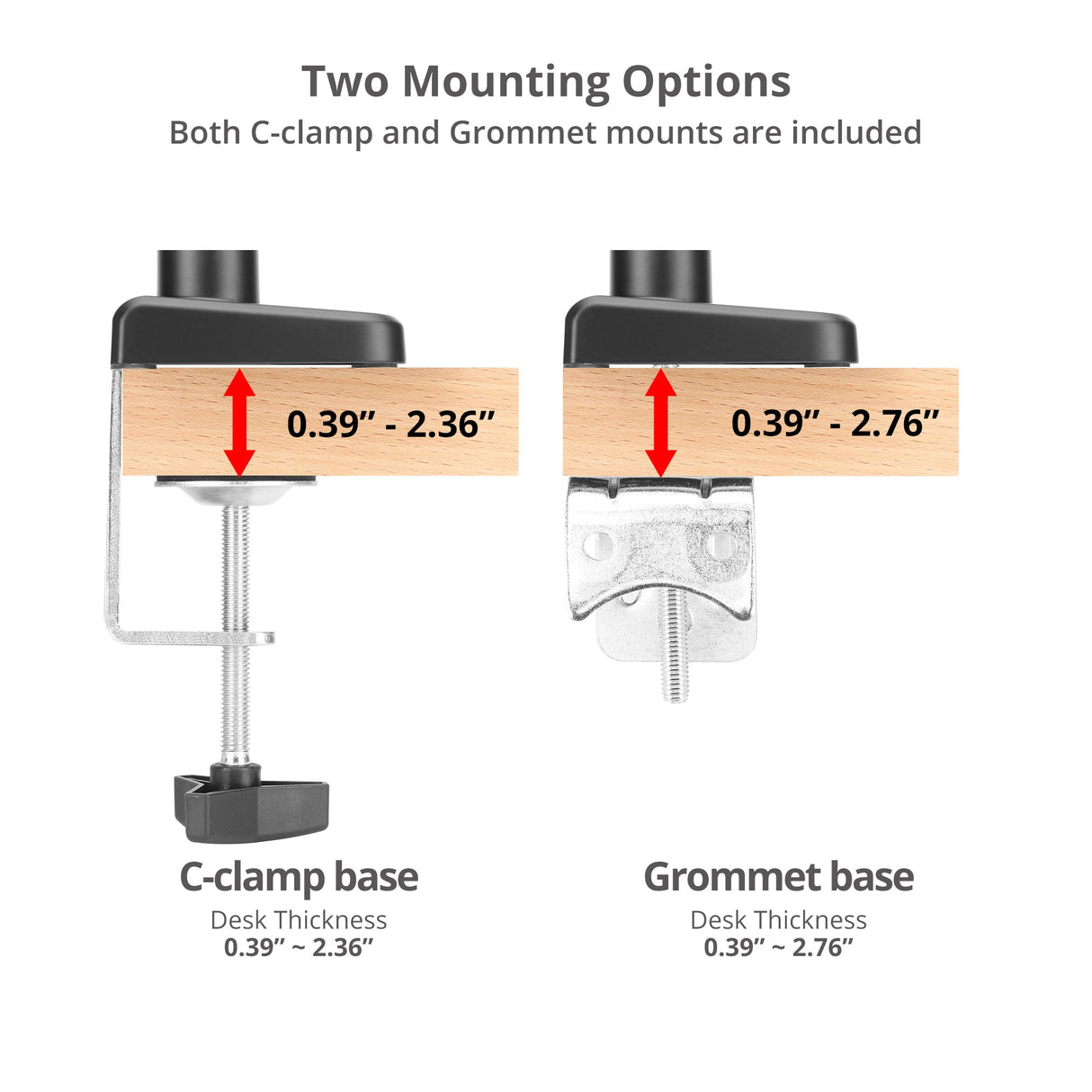 Dual Monitor Gas Spring Arm Desk Mount - 13" to 32" - Max Load 22 lbs - VESA 75/100mm