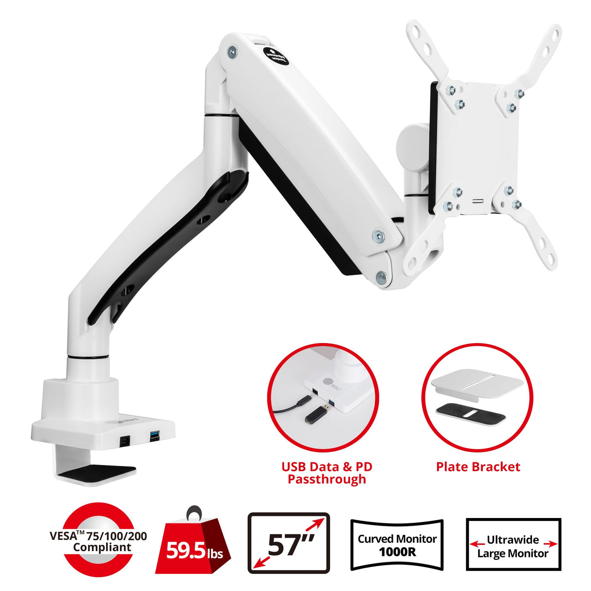Ultra Heavy Duty Single Monitor Arm Desk Mount - 17" ~57" - Weight Between 4.4 - 59.5 lbs - VESA 75/100/200mm