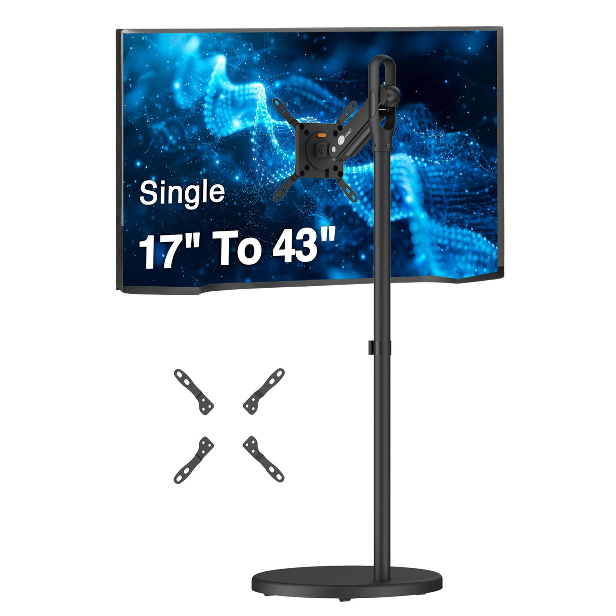 Single 43 Inch Portable Monitor Arm TV Rolling Stand- Black – Fits17"-43" Screens, up to 22 lbs, VESA Plate 75x75mm,100x100mm, 200x100mm, 200x200mm