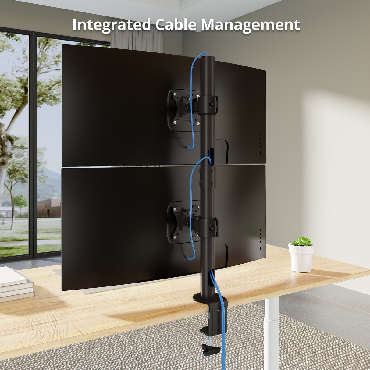 Dual 38 inch Stack Monitor Pole Mount - Black - Heavy-Duty Mount for 13-38" Screens, up to 26.5 lbs each, VESA Plate 75x75mm, 100x100mm