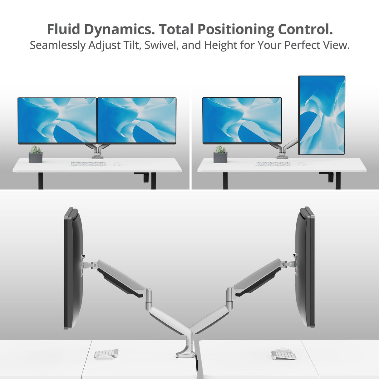 Dual 43" Mechanical Spring Monitor Arm Desk Mount – Gray, Fits 17"–43" Screens, VESA 75x75/100x100/200x100/200x200mm