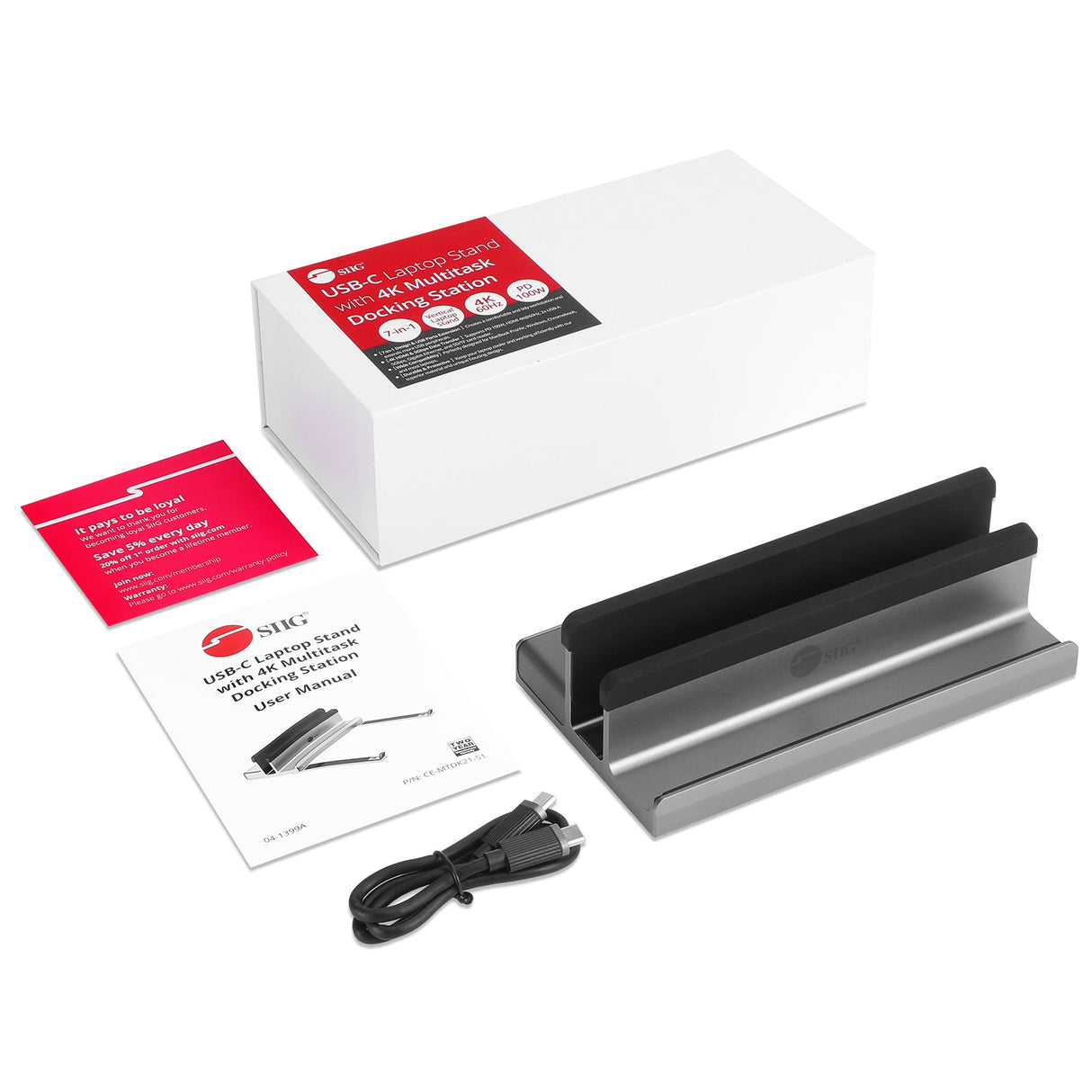 USB-C Laptop Stand with 4K Multitask Docking Station, HDMI display 4K@60Hz, 2xUSB-A 5Gbps, GbE, SD/Micro SD, PD 100W