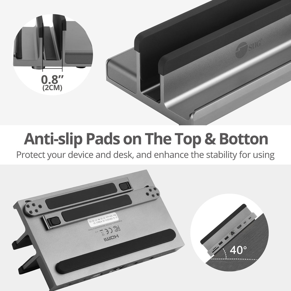 USB-C Laptop Stand with 4K Multitask Docking Station, HDMI display 4K@60Hz, 2xUSB-A 5Gbps, GbE, SD/Micro SD, PD 100W