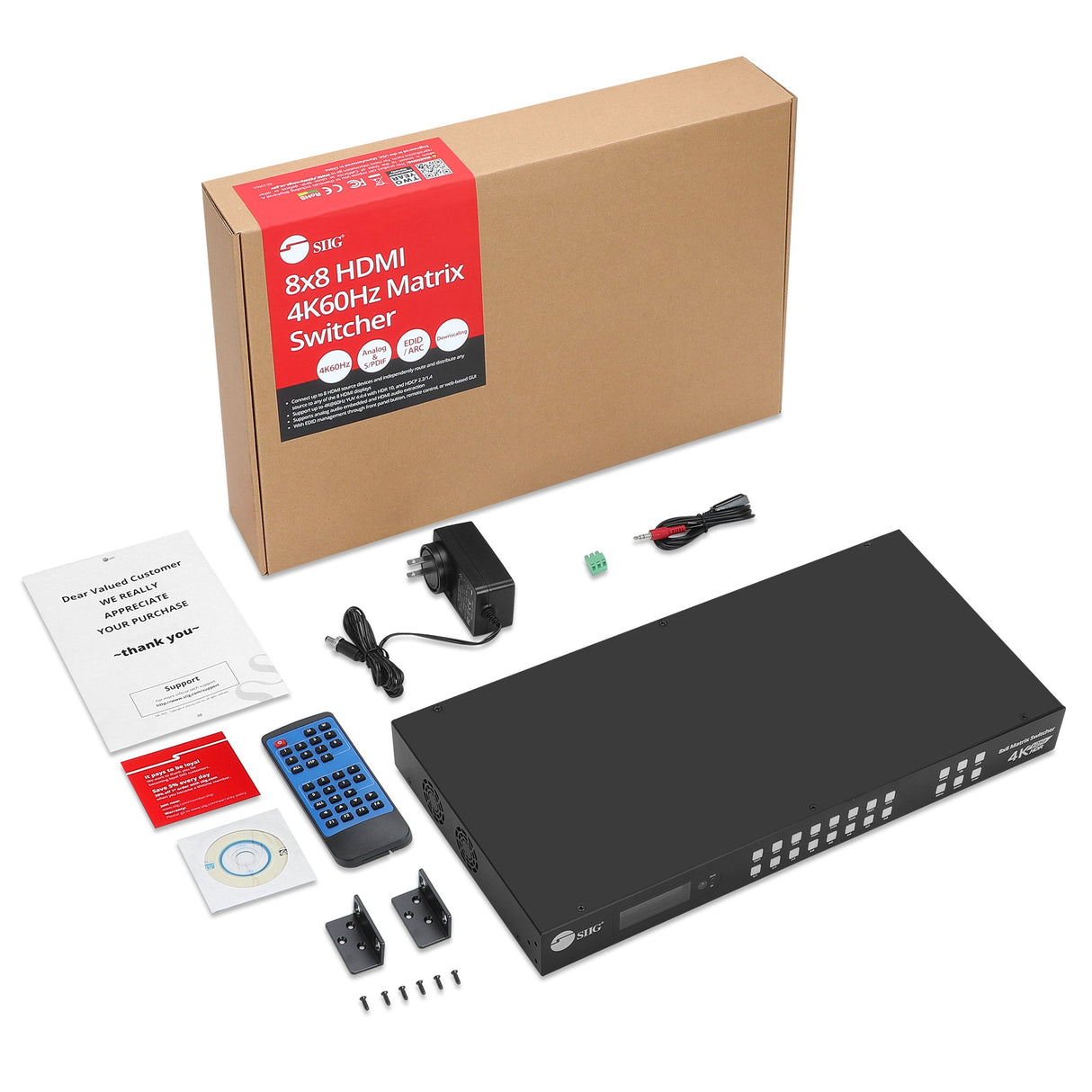 8x8 HDMI 4K60Hz Matrix Switcher with LCD, 18Gbps, HDCP 2.2, HDR 10, Downscaling, EDID Management, ARC, Audio Embedded, Audio Extraction