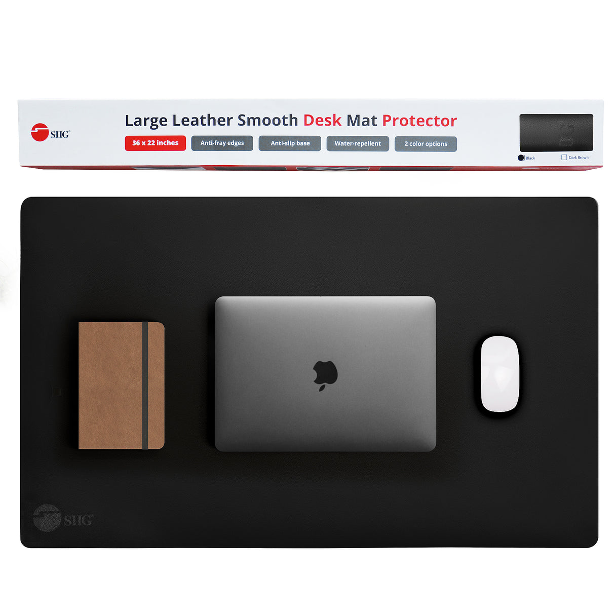 Large Artificial Leather Smooth Desk Mat Protector - Black