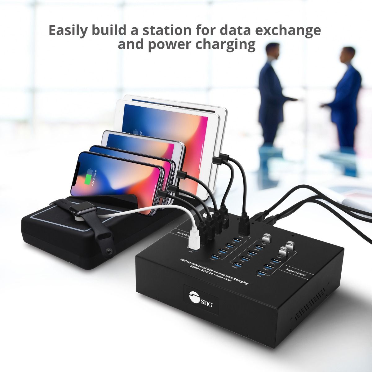 20-Port Industrial USB 3.0 Hub with Charging - 200W - 5Gbps with 5V/2.1A per port