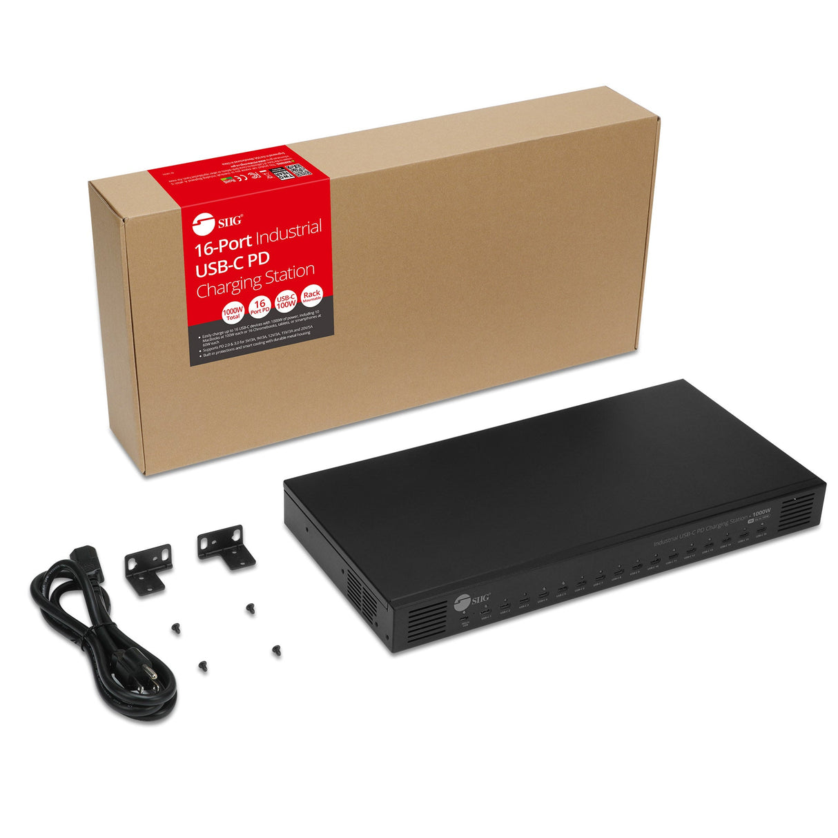 16-Port Industrial USB-C PD Charging Station - 1000W - up to 10 USB-C 100W - up to 16 USB-C 60W
