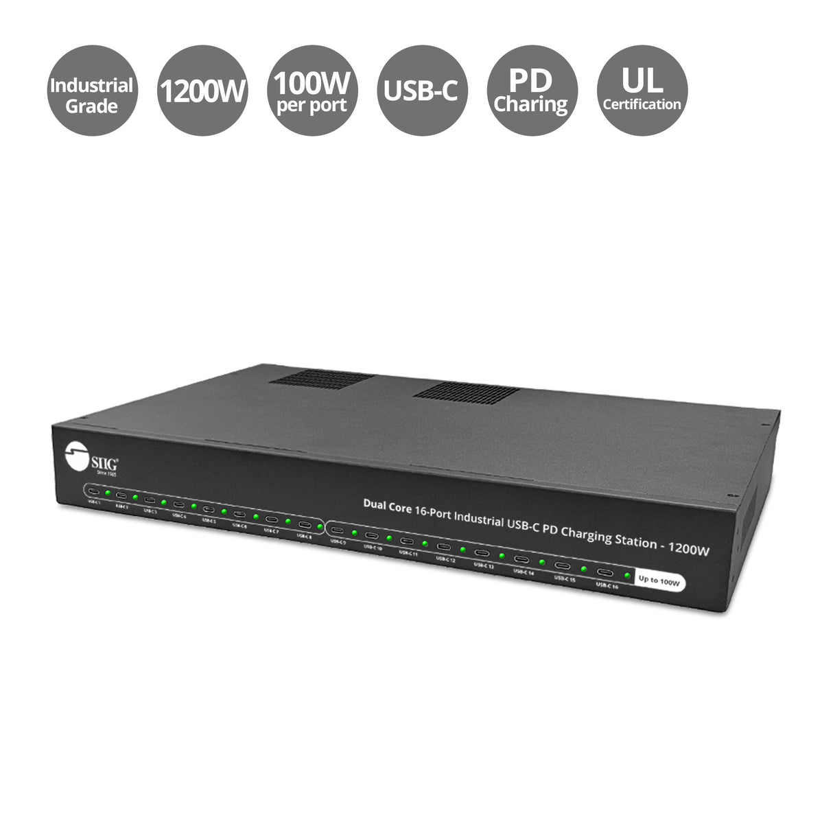 Dual Core 16-Port Industrial USB-C PD Charging Station - 1200W - Up to 10 port 100W or 16 port 65W