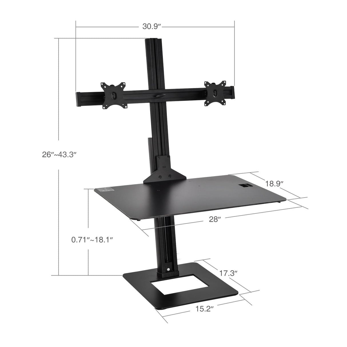 Dual Display Adjustable Computer Keyboard Stand - Supports 17" to 30", 13.2lbs Displays - VESA Compatible, Tilt, Swivel, Rotate Sit/Stand Desk Stand