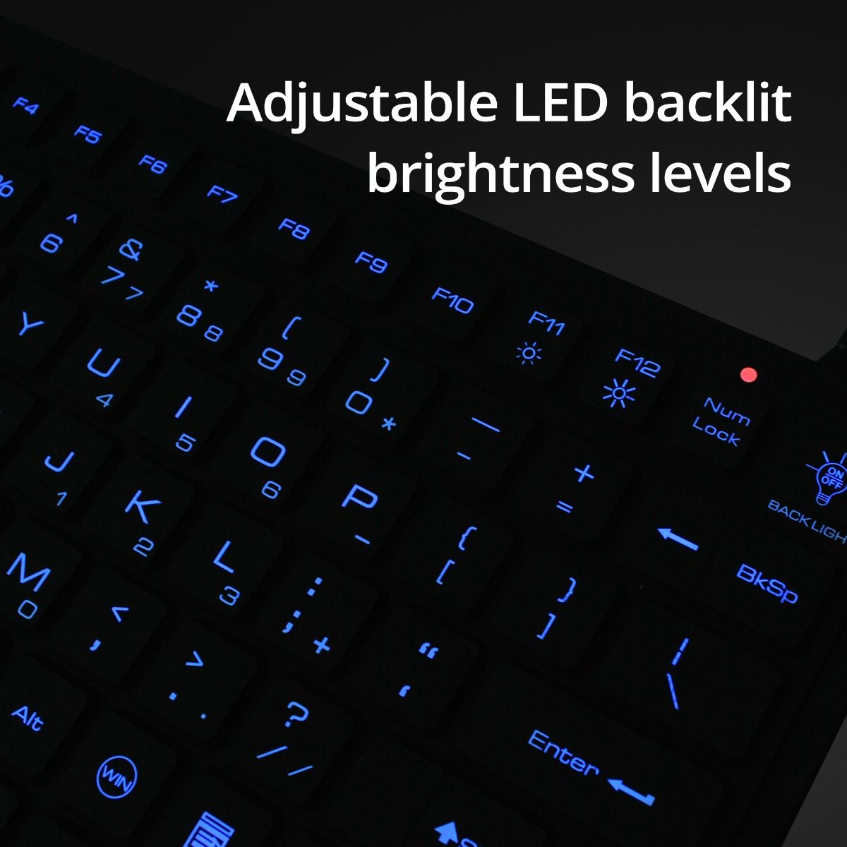 Industrial/Medical Grade Washable Backlit Keyboard with Pointing Device