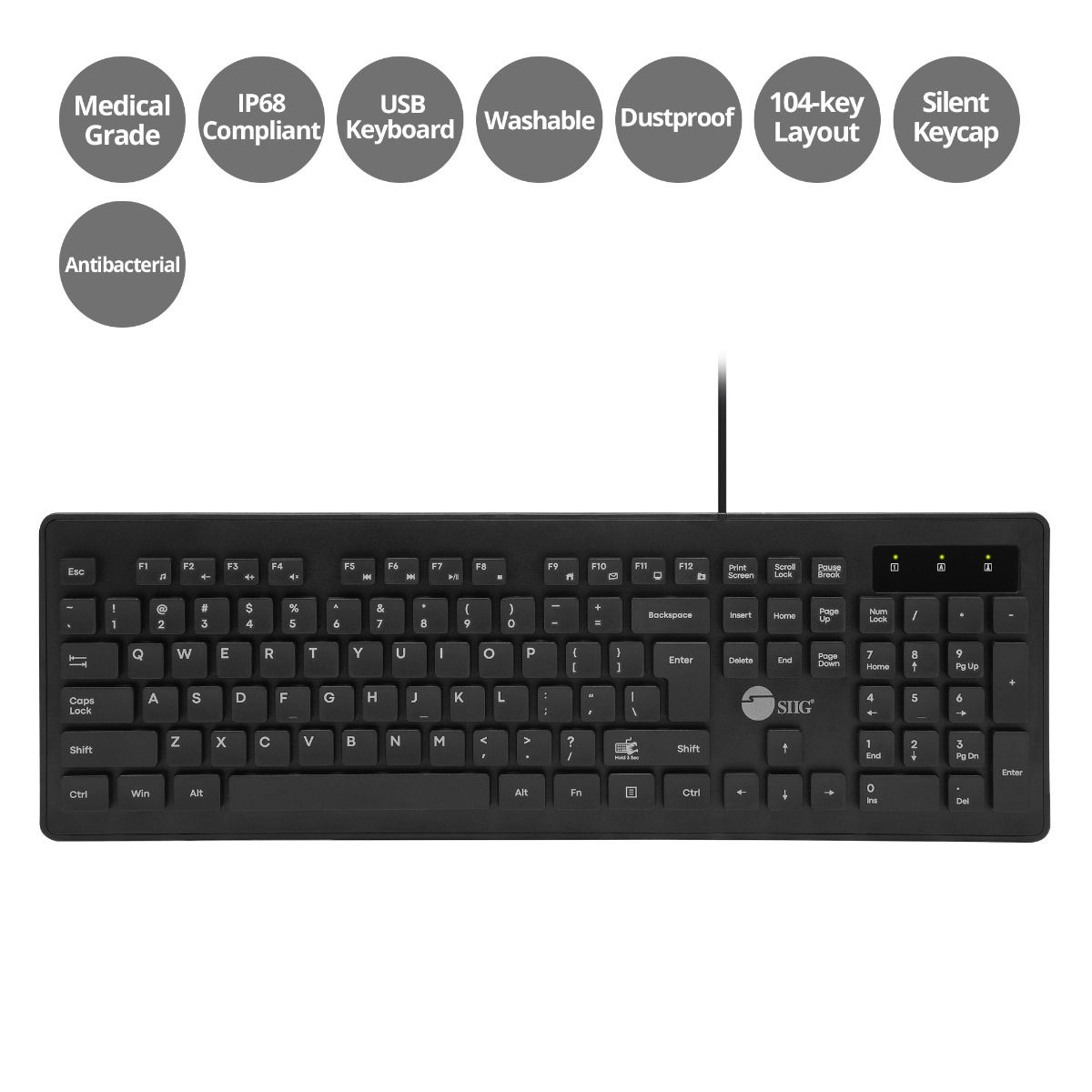 Industrial/Medical Grade Washable & Dustproof USB Multimedia Keyboard