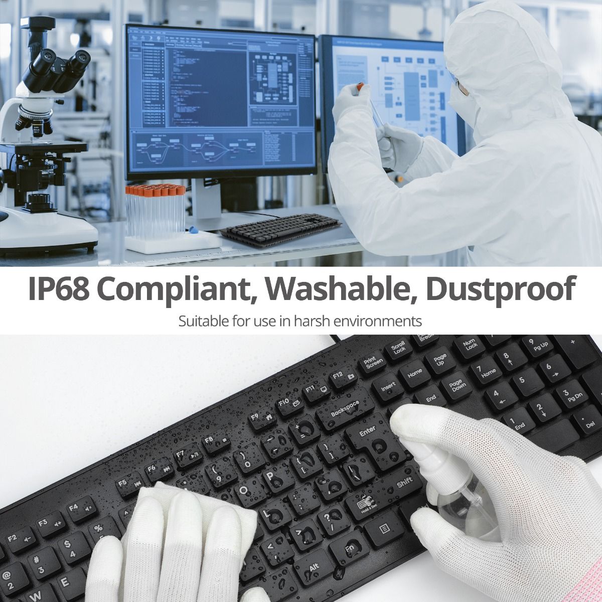 Industrial/Medical Grade Washable & Dustproof USB Multimedia Keyboard