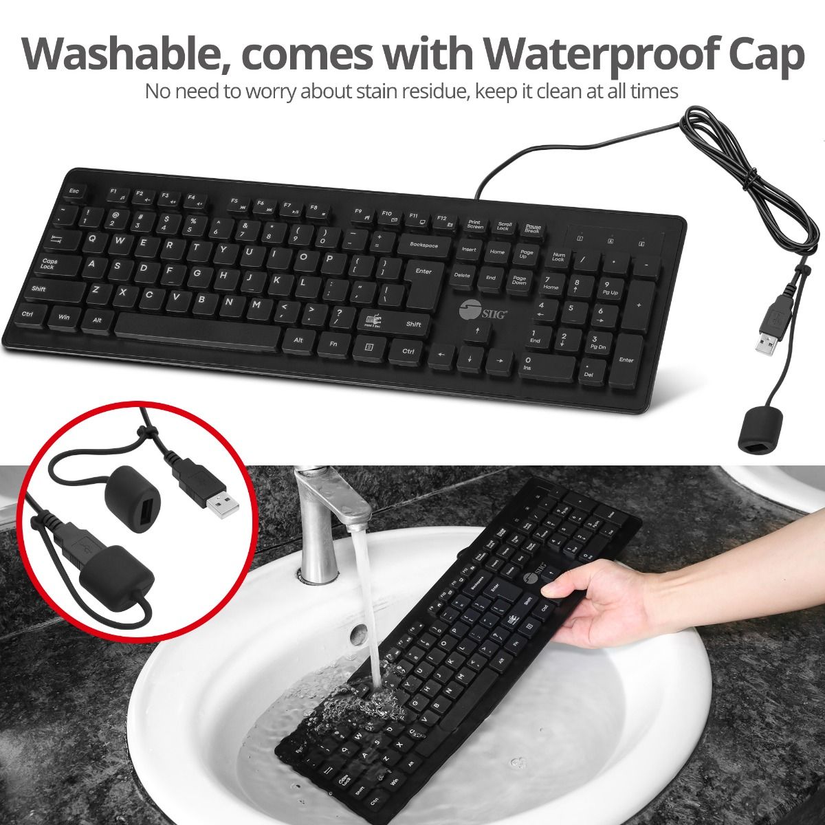 Industrial/Medical Grade Washable & Dustproof USB Multimedia Keyboard